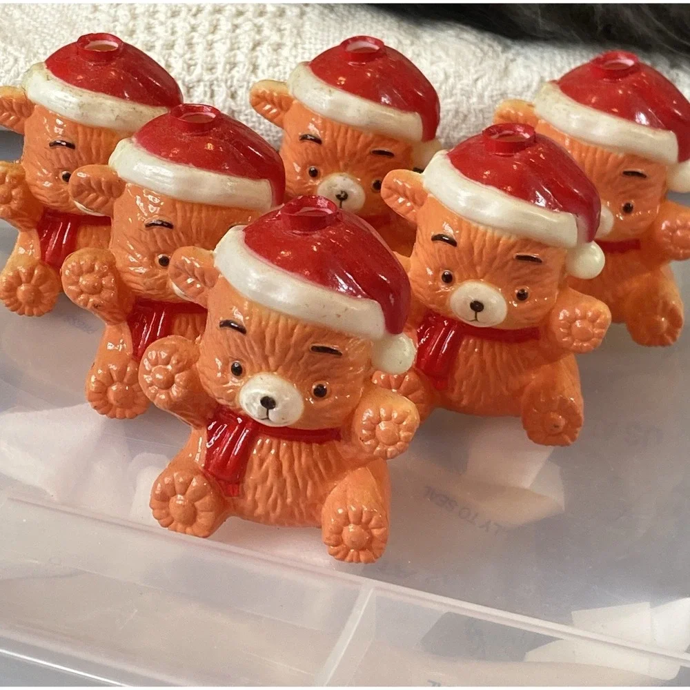 Vintage Christmas Teddy Bear Blow Mold Light Covers 3